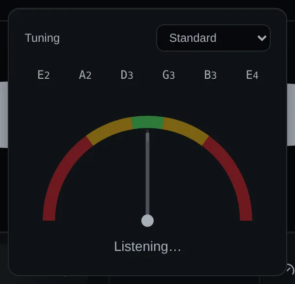 The tuner in standard tuning, with a needle gauge.